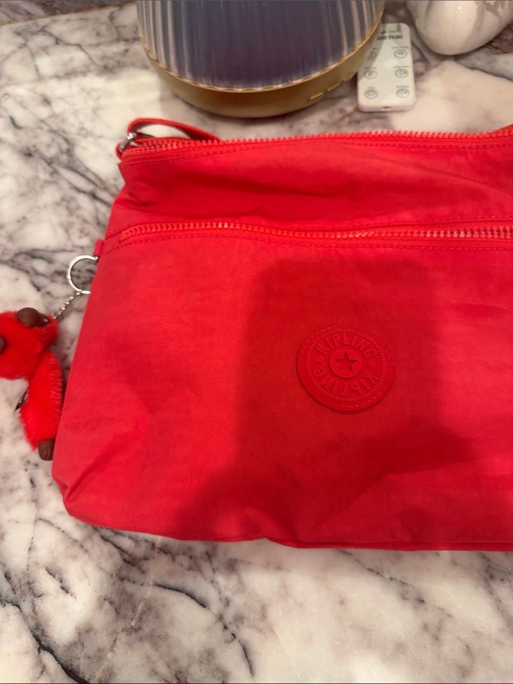Kipling Red Nylon Crossbody Pouch with Monkey Charm